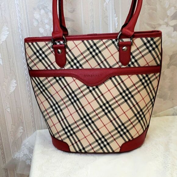 Authentic Burberry Triple Compartments Leather Trim Monogram Shoulder Ba… - Picture 1 of 13